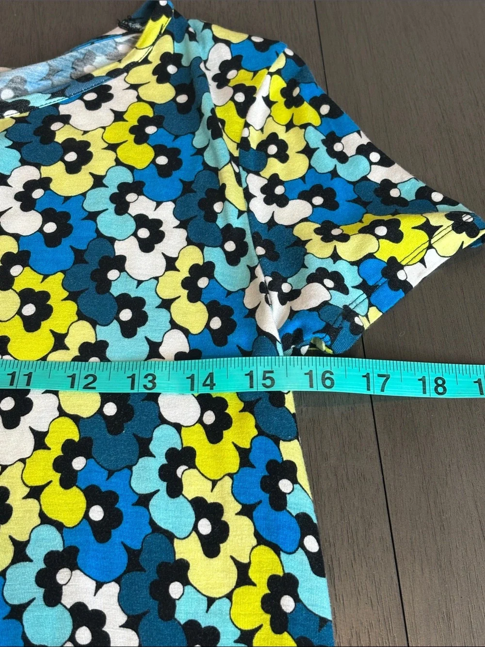 💙 Michael Kors Blue Yellow Floral Fit & Flare Dress Medium Stretch Short Sleeve